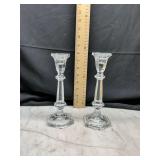 Clear Glass Candlestick Holders Pair