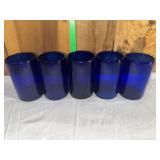 Set of Five Cobalt Blue Glass Tumblers