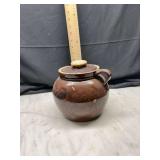 Brown Glazed Ceramic Jar with Lid and Handle