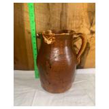 Brown Glazed Pottery Pitcher with Handle