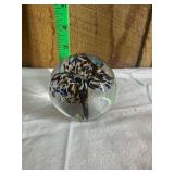 Clear Art Glass Paperweight with Multicolored Interior Inclusions