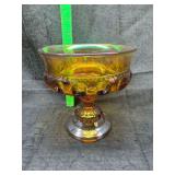 Marigold Carnival Glass Footed Compote Bowl