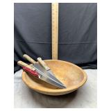 Wooden Bowl with kitchen Knives