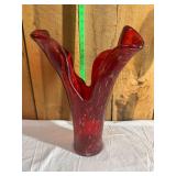 Red Art Glass Handkerchief Vase