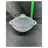 Moonestone Opalescent Glass Hobnail Covered Dish