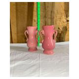 Royal Copley Pink Ceramic Double Handled Urns Set