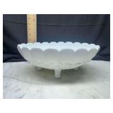 White Milk Glass Footed Bowl Scalloped Edge
