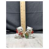 Pair of White Kitten Figurines with Holiday Accents