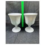 Milk Glass Grape Pattern Goblets Set of Two