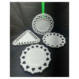 Set of Four White Milk Glass Open Latticework Plates