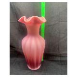Fenton Pink Satin Glass Ruffled Vase
