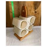 Rodolfo Padilla art pottery mugs with Wood Stand