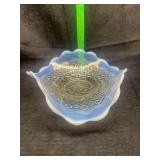 Opalescent Glass Scalloped Bowl with Scroll pattern