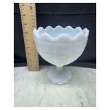 Milk Glass Pedestal Bowl Scalloped Edge