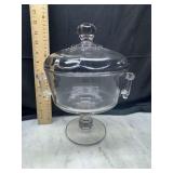 Clear Glass Covered Compote with Handles