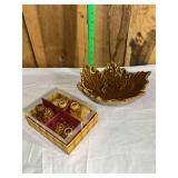 Ceramic Leaf Bowl and Acorn Place Card Holders in Box