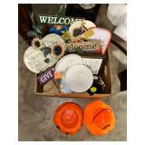 Box Lot of Seasonal Decor and Plastic Pumpkin Buckets