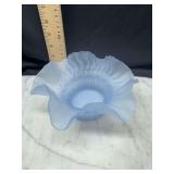 Blue Fenton Frosted Glass Ruffled Bowl
