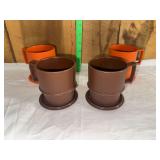 Vintage Tupperware Set of Four Plastic Cups with Saucers