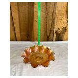 Marigold Carnival Glass Ruffled Bowl