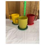 Vintage Tupperware Set of Three Plastic Stackable Mugs with Saucers