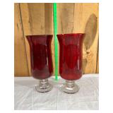 Red Glass Hurricane Vases Set