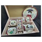 Japanese iridescent geisha girls tea set