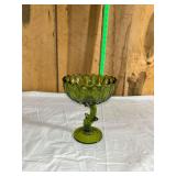 Green Glass Stemmed Compote Bowl