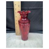 Ruby Red Ruffled Rim Glass Vase
