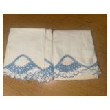 Pillowcase Set with Blue Crochet Trim