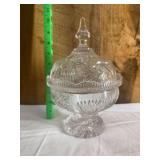 Clear Cut Glass Covered Compote Pedestal Dish with Lid
