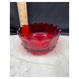 Red Fostoria Coin Glass Pattern Bowl