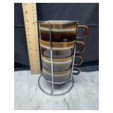 Stacking Cups With Metal Holder Set of 4 Brown