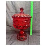 Red eye wink Footed Candy Dish with Lid