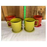 Vintage Tupperware Set of Four Plastic Stackable Mugs with Saucers
