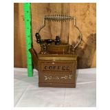 Ceramic Tea Pot Coffee Grinder Canister with Wire Bail Handle