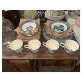 Blue and White Currier & Ives Dinnerware Set