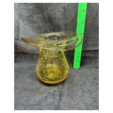 Yellow Crackle Glass Top Hat Vase