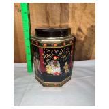 Asian Motif Octagonal Metal Tin with Lid
