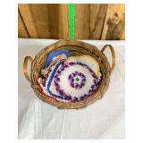 Woven Basket with Crocheted Doilies