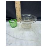 Glass Compote and Green Glass Holder