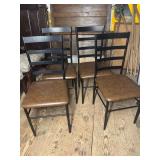 Set of Four Black Metal Frame Brown Upholstered Dining Chairs