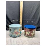 Pair of Vintage Metal Pails with Cat Graphics