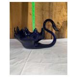 Mid century Cobalt Blue Glass Swan Bowl