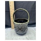 Hull USA Pottery Basket Planter Brown and Green Glaze