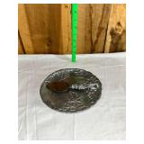 Metal Plate and Small Serving Knife Set with Grape Motif