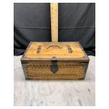 Carved Wood Storage Box with Metal Hardware