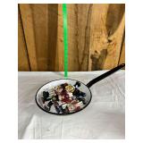 Miniature Wooden Nutcrackers in Enamel Skillet