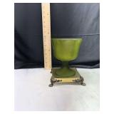 Green Satin Glass compote on Brass Footed Base