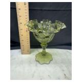 fenton green ruffled candy stand